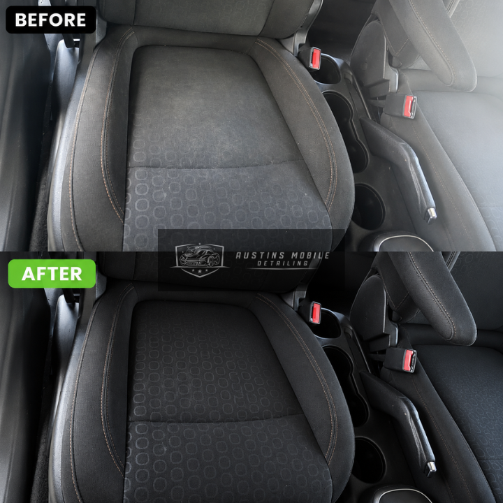 Dirty seat fabric cleaned for a fresher-looking interior.