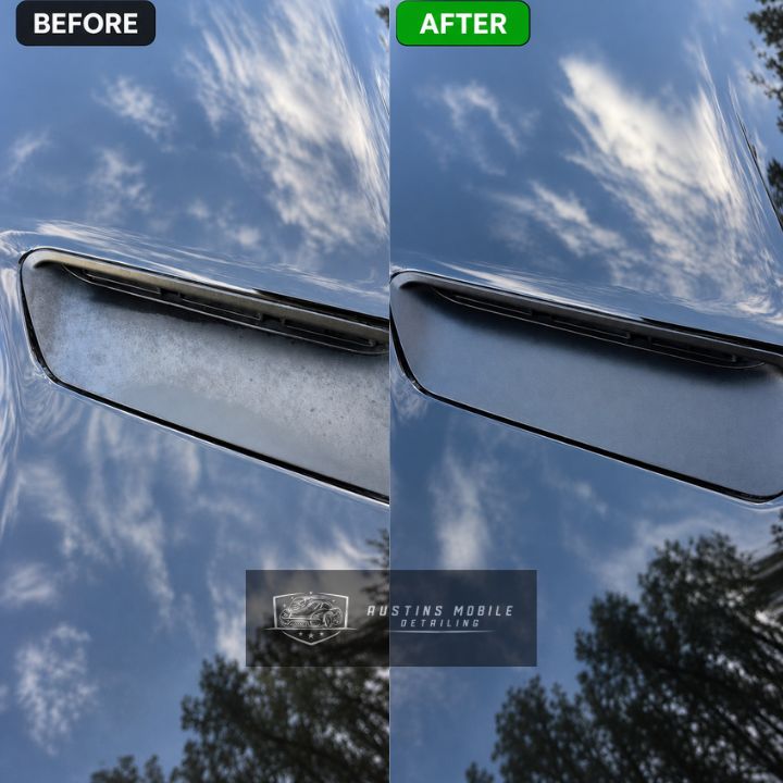 Faded trim cleaned and restored for a darker, cleaner finish.